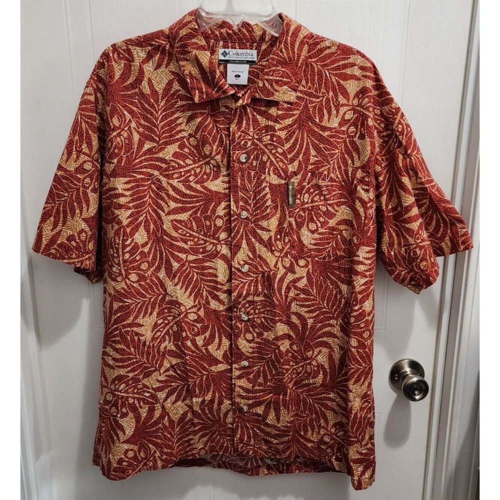Columbia Orange Palm Floral Print Short Sleeve Button Hawaiian Shirt Size Large‎